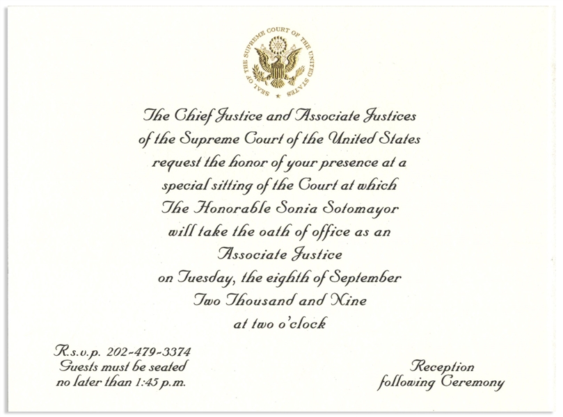 Invitation to the Investiture Ceremony of Supreme Court Justice Sonia Sotomayor